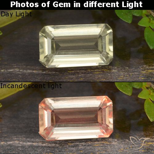 0.91ct Natural Amarelo claro Diásporo com mudança de cor, Corte Esmeralda, VVS-VS