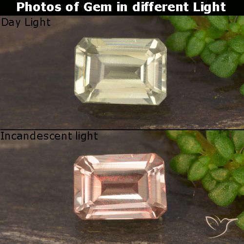 0.67ct Natural Luz amarela Diásporo com mudança de cor, Corte Esmeralda, VVS-VS