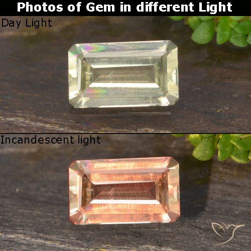 0.61ct Natural Amarelo Muito Pálido Diásporo com mudança de cor, Corte Esmeralda, VS