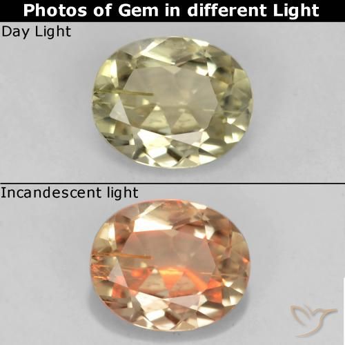 0.67ct Natural amarelo suave Diásporo com mudança de cor, oval, VS