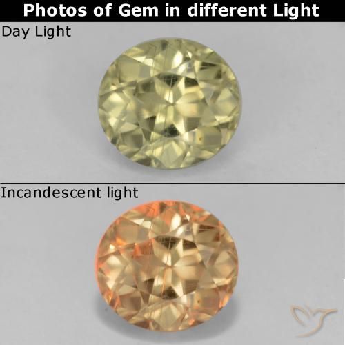 0.72ct Natural amarelo bege Diásporo com mudança de cor, oval, VS
