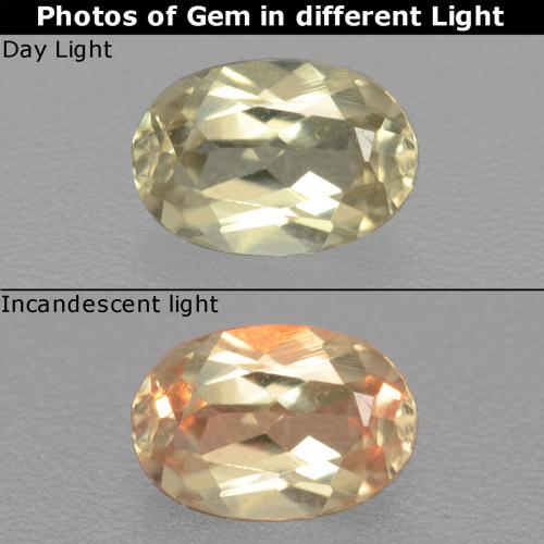 Diasporo de mudança de cor amarelo natural 0,54ct, corte oval, VS