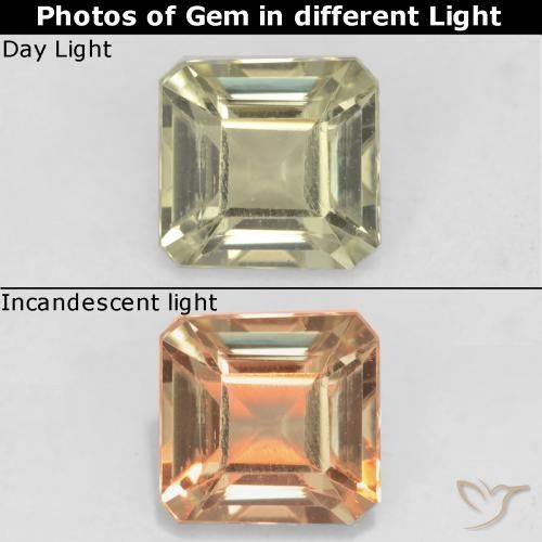Diasporo de mudança de cor amarelo natural 0,80ct, corte esmeralda, VS