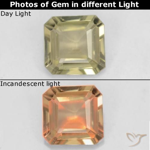 0.69ct Natural amarelo suave Diásporo com mudança de cor, Corte Esmeralda, VS