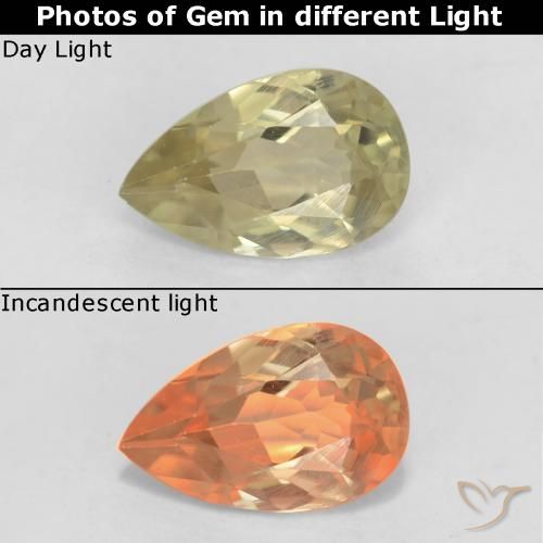 0.71ct Natural amarelo suave Diásporo com mudança de cor, Formato de pêra, VS