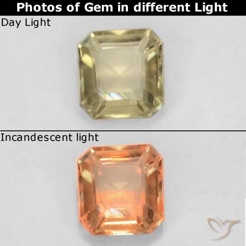 0.60ct Natural Luz amarela Diásporo com mudança de cor, Corte Esmeralda, VS