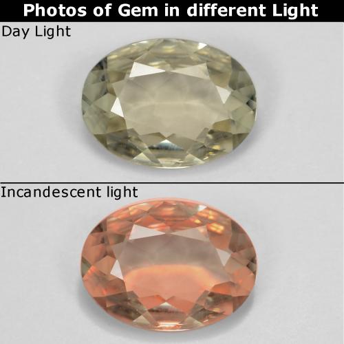 Diasporo de mudança de cor amarelo natural 0,64ct, corte oval, VVS-VS