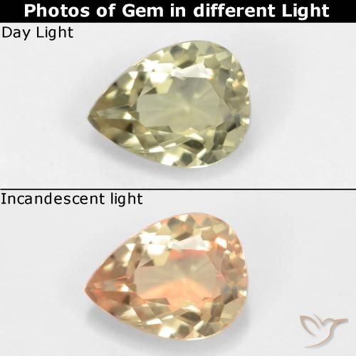 0.60ct Natural Luz amarela Diásporo com mudança de cor, Formato de pêra, VVS-VS