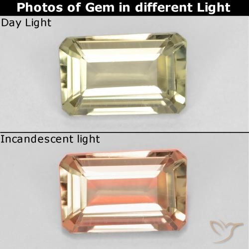 0.72ct Natural Amarelo Muito Pálido Diásporo com mudança de cor, Corte Esmeralda, VS
