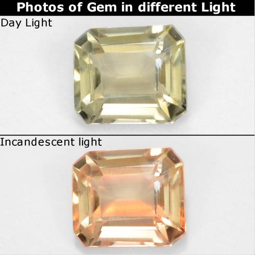 Diasporo de mudança de cor amarelo natural 0,62ct, corte esmeralda, VS
