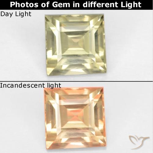 0.90ct Natural amarelo bege Diásporo com mudança de cor, Quadrado, VVS-VS