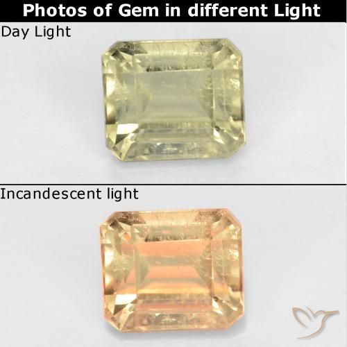 0.78ct Natural Amarelo claro Diásporo com mudança de cor, Corte Esmeralda, VS-SI