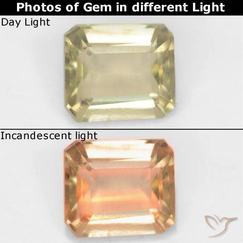 0.94ct Natural amarelo bege Diásporo com mudança de cor, Corte Esmeralda, VS
