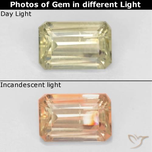 0.78ct Natural Amarelo Muito Pálido Diásporo com mudança de cor, Corte Esmeralda, VS