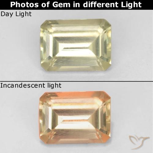 0.73ct Natural amarelo bege Diásporo com mudança de cor, Corte Esmeralda, VS