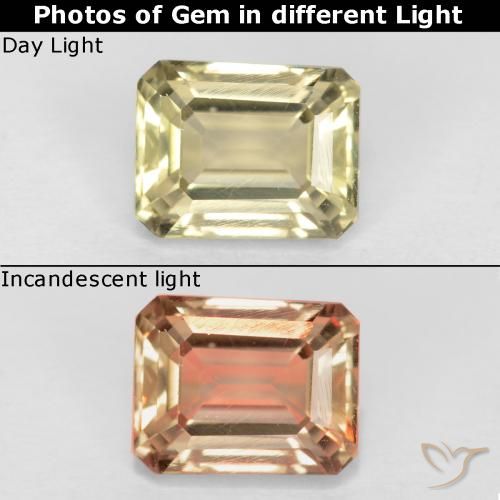 0.83ct Natural Amarelo muito claro Diásporo com mudança de cor, Corte Esmeralda, VS