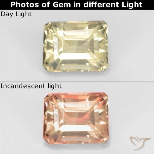 0.85ct Natural amarelo bege Diásporo com mudança de cor, Corte Esmeralda, VS