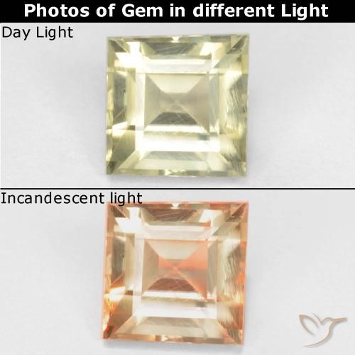 0.89ct Natural amarelo bege Diásporo com mudança de cor, Quadrado, VS