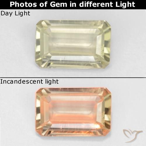 0.68ct Natural Amarelo claro Diásporo com mudança de cor, Corte Esmeralda, VVS-VS