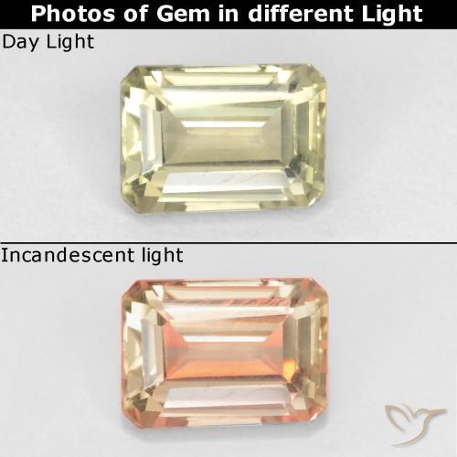 0.72ct Natural Amarelo muito claro Diásporo com mudança de cor, Corte Esmeralda, VVS-VS