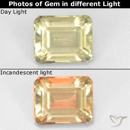 0.94ct Natural Amarelo claro Diásporo com mudança de cor, Corte Esmeralda, VS