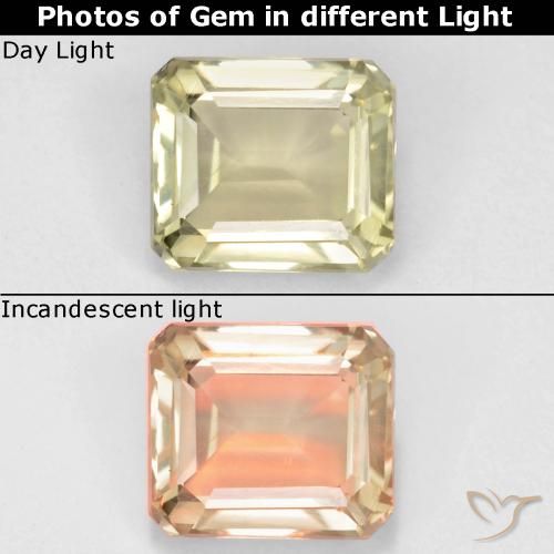 0.94ct Natural Amarelo Muito Pálido Diásporo com mudança de cor, Corte Esmeralda, VS