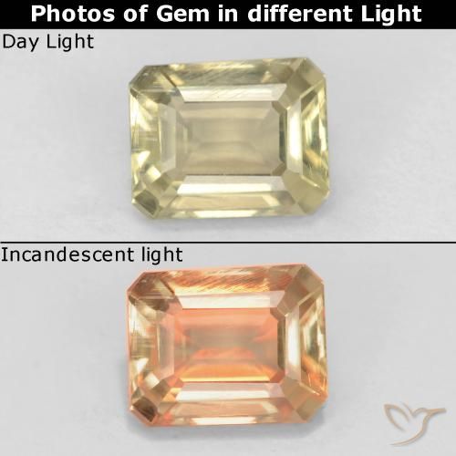 0.79ct Natural amarelo bege Diásporo com mudança de cor, Corte Esmeralda, VS