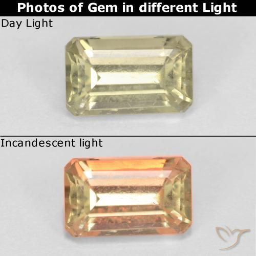 0.73ct Natural Amarelo muito claro Diásporo com mudança de cor, Corte Esmeralda, VS-SI