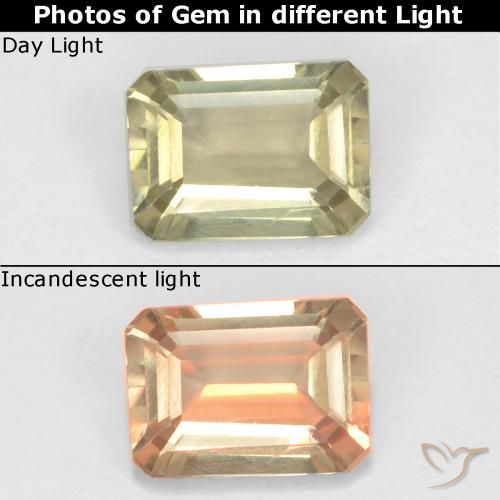 0.71ct Natural Amarelo muito claro Diásporo com mudança de cor, Corte Esmeralda, VS