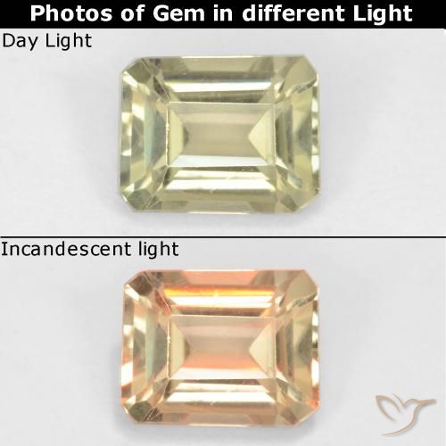 0.77ct Natural Amarelo muito claro Diásporo com mudança de cor, Corte Esmeralda, VS
