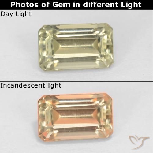 0.76ct Natural Amarelo claro Diásporo com mudança de cor, Corte Esmeralda, VS
