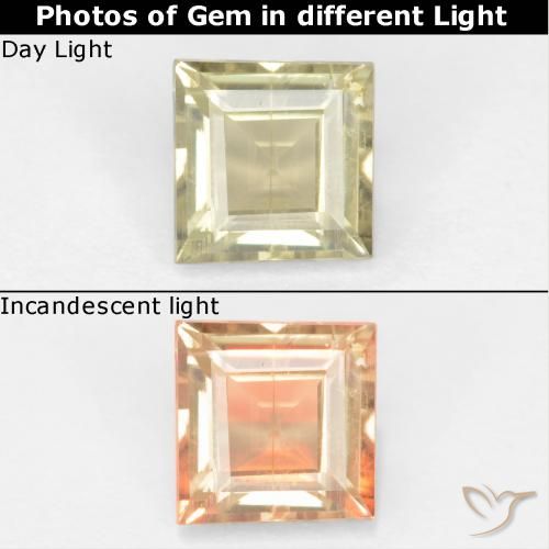 0.65ct Natural Amarelo Muito Pálido Diásporo com mudança de cor, Quadrado, VS