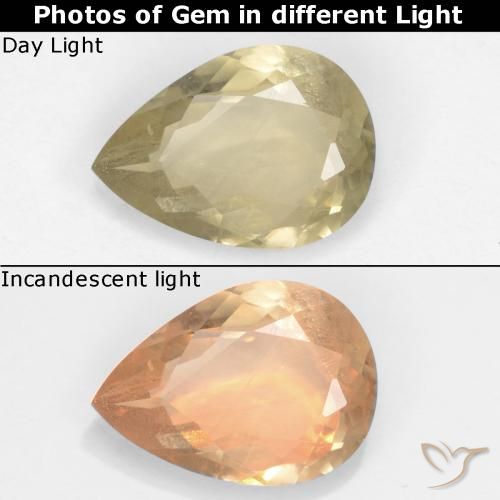 1.34ct Natural Luz amarela Diásporo com mudança de cor, Formato de pêra, VS