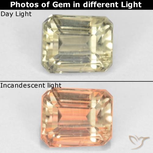 1.08ct Natural Luz amarela Diásporo com mudança de cor, Corte Esmeralda, VS