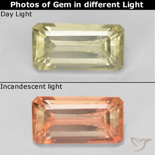 0.76ct Natural amarelo médio Diásporo com mudança de cor, Corte Esmeralda, VS