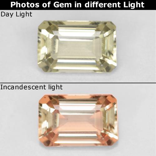 Diasporo de mudança de cor amarelo natural 0,62ct, corte esmeralda, VS