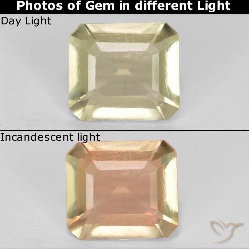 0.61ct Natural Luz amarela Diásporo com mudança de cor, Corte Esmeralda, VS