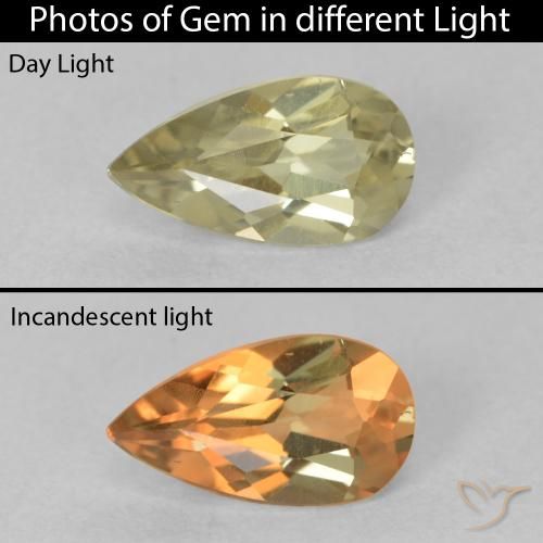 0.76ct Natural amarelo médio Diásporo com mudança de cor, Formato de pêra, VVS