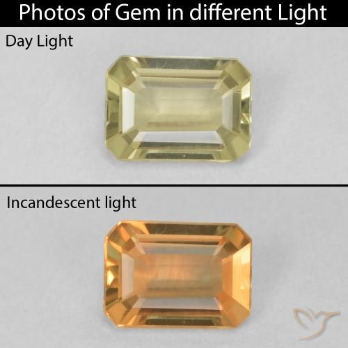 0.74ct Natural Luz amarela Diásporo com mudança de cor, Corte Esmeralda, VVS