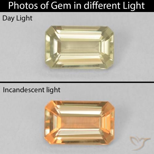 0.81ct Natural amarelo suave Diásporo com mudança de cor, Corte Esmeralda, VVS