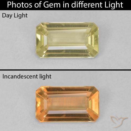 0.71ct Natural amarelo suave Diásporo com mudança de cor, Corte Esmeralda, VVS