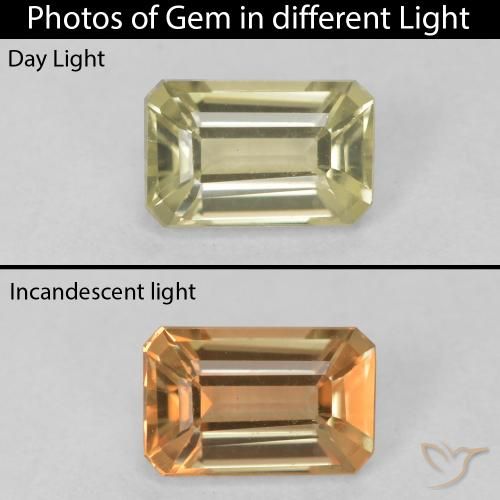0.79ct Natural Luz amarela Diásporo com mudança de cor, Corte Esmeralda, VVS