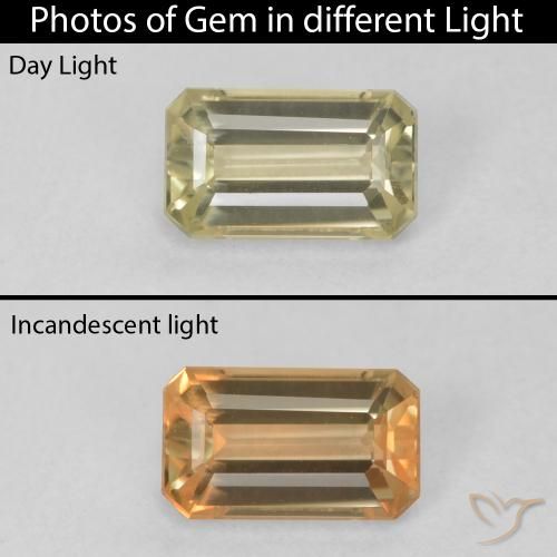 0.74ct Natural amarelo suave Diásporo com mudança de cor, Corte Esmeralda, VVS