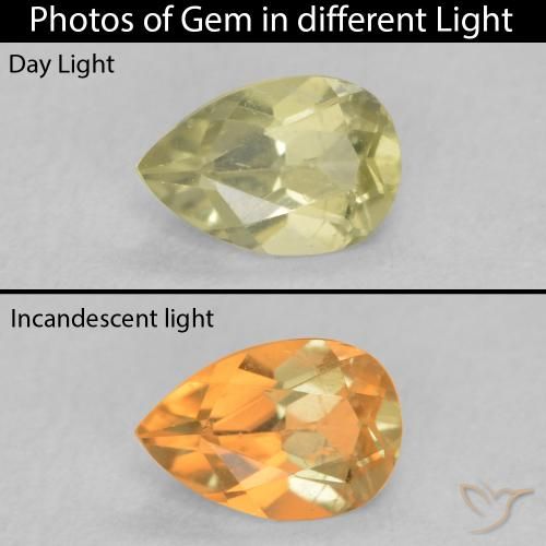 0.44ct Natural amarelo médio Diásporo com mudança de cor, Formato de pêra, VS