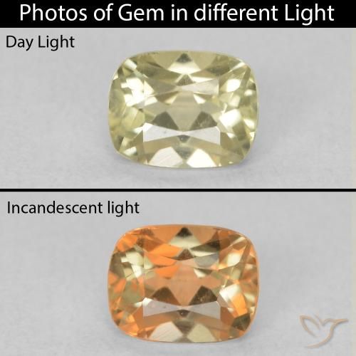 0.81ct Natural Amarelo muito claro Diásporo com mudança de cor, Almofada, VVS