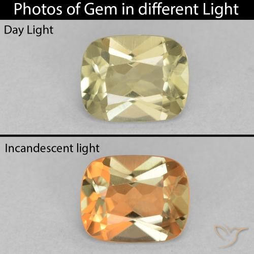 1.23ct Natural Amarelo claro Diásporo com mudança de cor, Almofada, VVS
