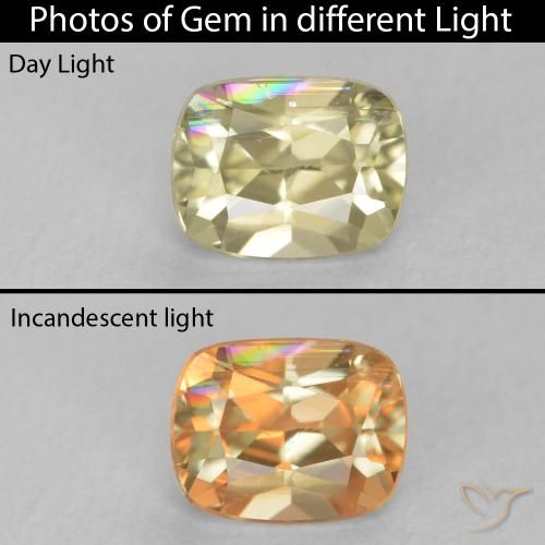 0.66ct Natural Luz amarela Diásporo com mudança de cor, Almofada, VS