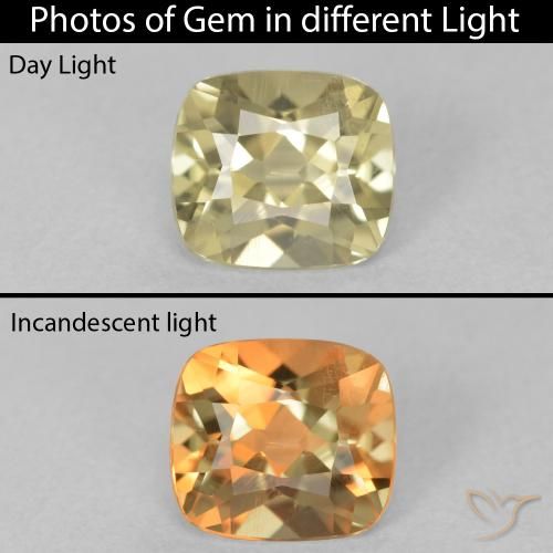 0.86ct Natural Amarelo claro Diásporo com mudança de cor, Almofada, VS