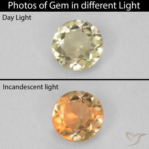 0.21ct Natural Luz amarela Diásporo com mudança de cor, Redondo, VVS-VS