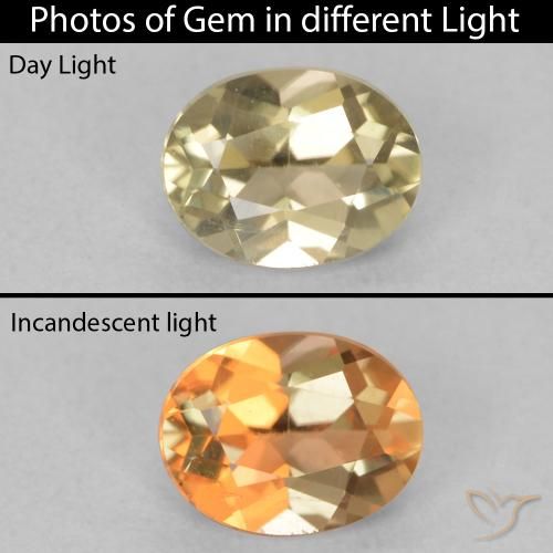 0.66ct Natural amarelo quente Diásporo com mudança de cor, oval, VVS-VS